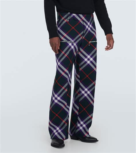 Shop Burberry Check Wool Pants 